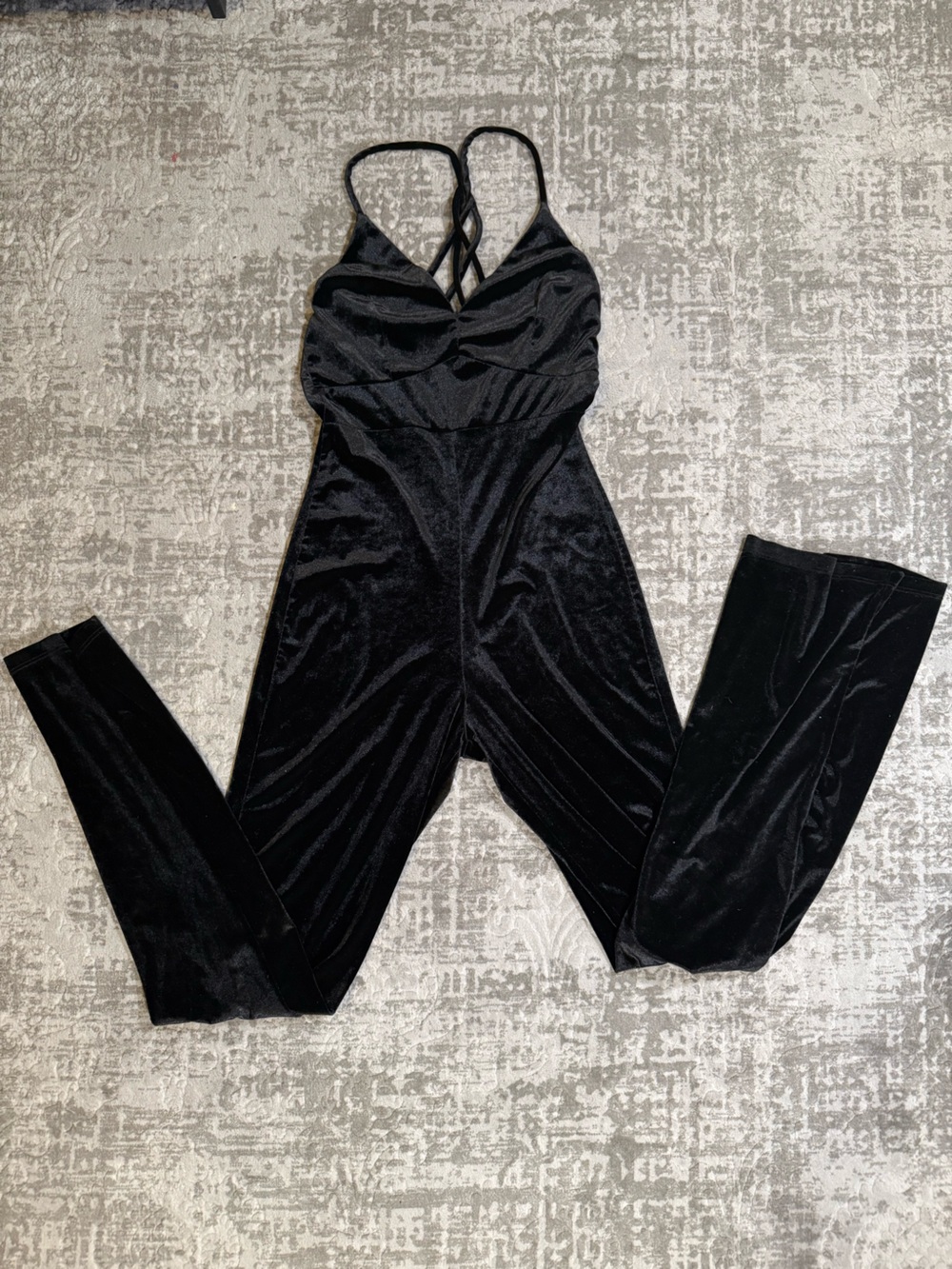 Black Velvet Body Suit Pantsuit Jumpsuit Romper Cross Back Womens